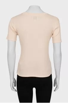 Tight fitting pink t-shirt