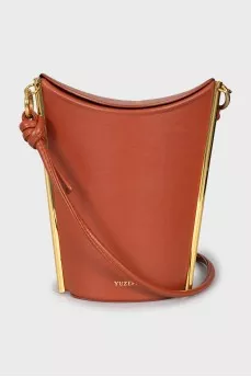 Brown leather bucket bag