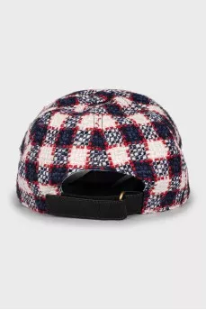 Checkered wool cap with tag
