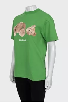 Green straight cut t-shirt with print
