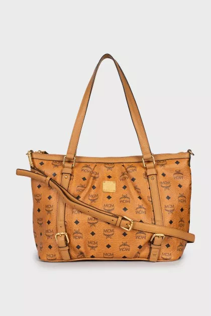Leather bag with signature print