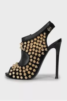 Leather shoes with open heel and toe
