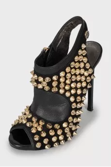 Leather shoes with open heel and toe