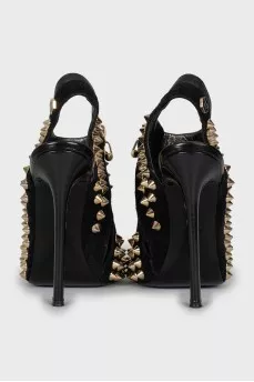 Leather shoes with open heel and toe