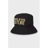 Black panama hat with gold embroidery