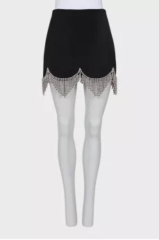 Mini skirt with rhinestone fringe
