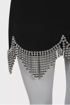 Mini skirt with rhinestone fringe