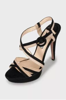 Black and beige suede sandals