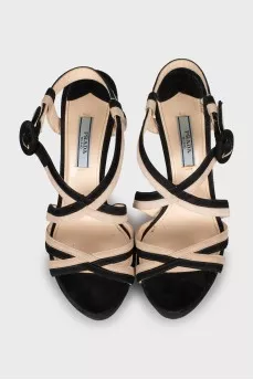 Black and beige suede sandals