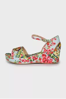 Textile wedge sandals with print