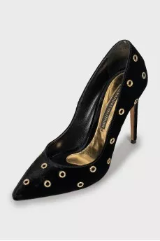 Velvet stiletto pumps