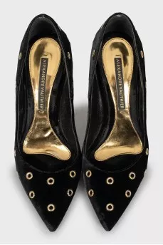 Velvet stiletto pumps