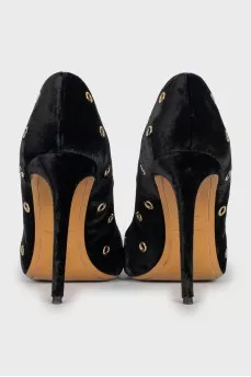 Velvet stiletto pumps