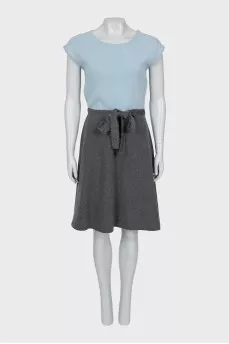 Grey-blue dress with belt