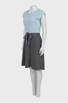 Grey-blue dress with belt