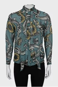 Printed blouse with ties