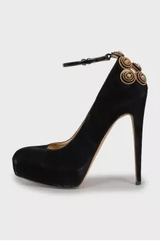 Suede shoes with decor and straps