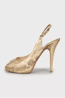 Gold leather heeled sandals