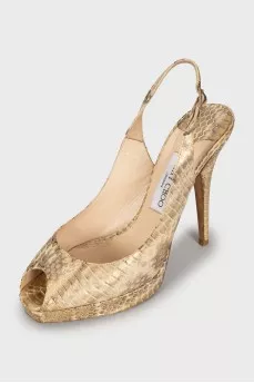 Gold leather heeled sandals