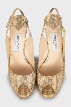 Gold leather heeled sandals