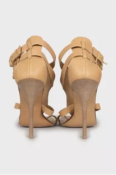 Leather crystal heeled sandals