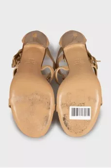 Leather crystal heeled sandals