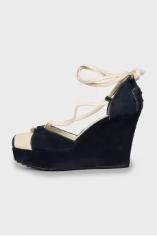 Textile and suede lace-up sandals