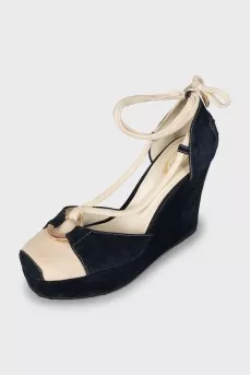 Textile and suede lace-up sandals
