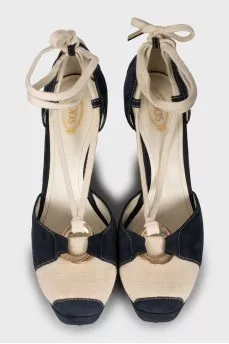 Textile and suede lace-up sandals