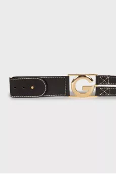 Brown leather belt with buckle