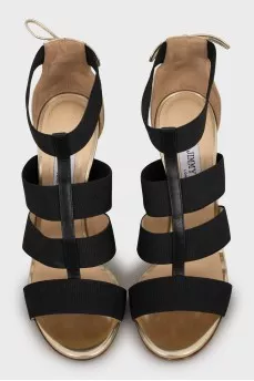 Black and gold stiletto sandals