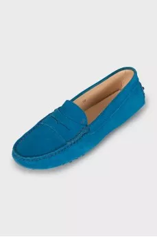 Blue suede moccasins