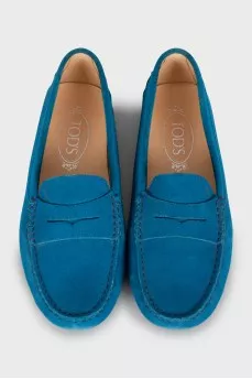 Blue suede moccasins