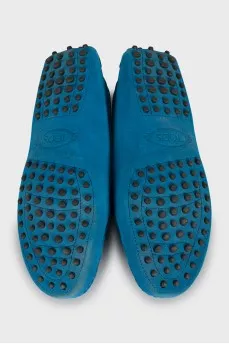 Blue suede moccasins