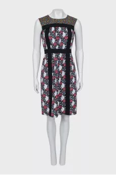 Fitted dress with zipper in print