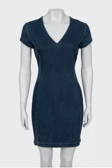 Denim v-neck dress