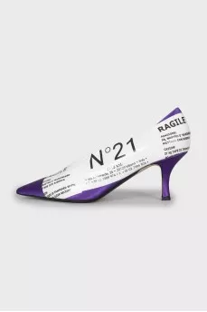 Purple pumps with signature print
