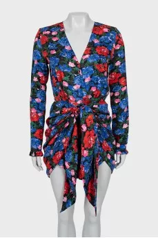 Silk dress with floral print draping