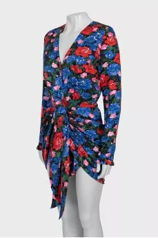 Silk dress with floral print draping