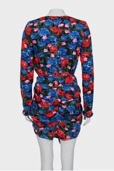Silk dress with floral print draping