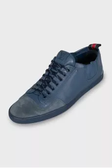 Men's blue leather and suede sneakers