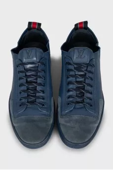 Men's blue leather and suede sneakers