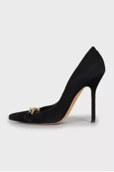 Suede pumps with gold decor