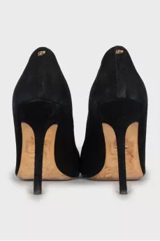 Suede pumps with gold decor