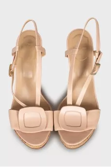Beige leather wedge sandals