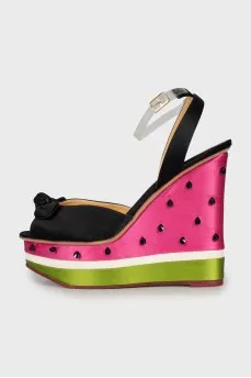 Textile wedge sandals with rhinestones