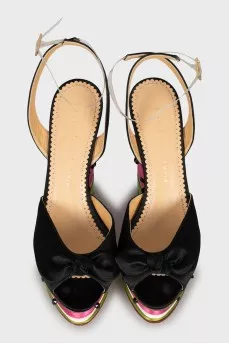 Textile wedge sandals with rhinestones