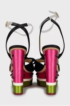 Textile wedge sandals with rhinestones