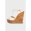 White leather wedge sandals