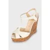 White leather wedge sandals